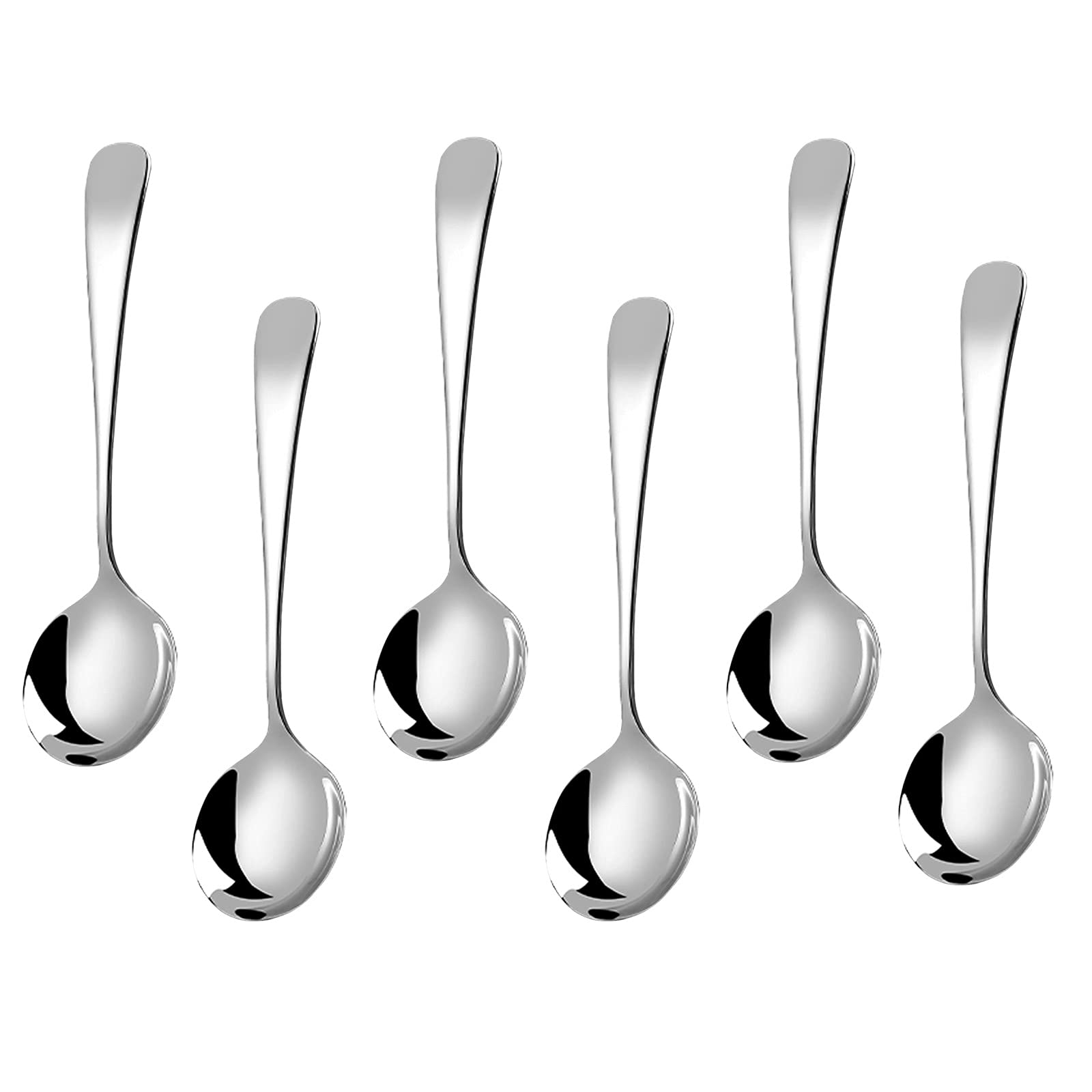 Metal Soup Spoons,Stainless Steel Spoons For Soup Round Colorful Dinner Spoons Thick Short Handle Table Spoon 6.3-Inch, Set Of 6