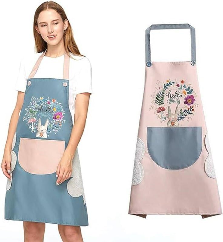 Bestottam Waterproof Kitchen Apron For Women Apron For Kitchen Cotton Kitchen Apron Set With Front Pocket Floral Bunny Design, C