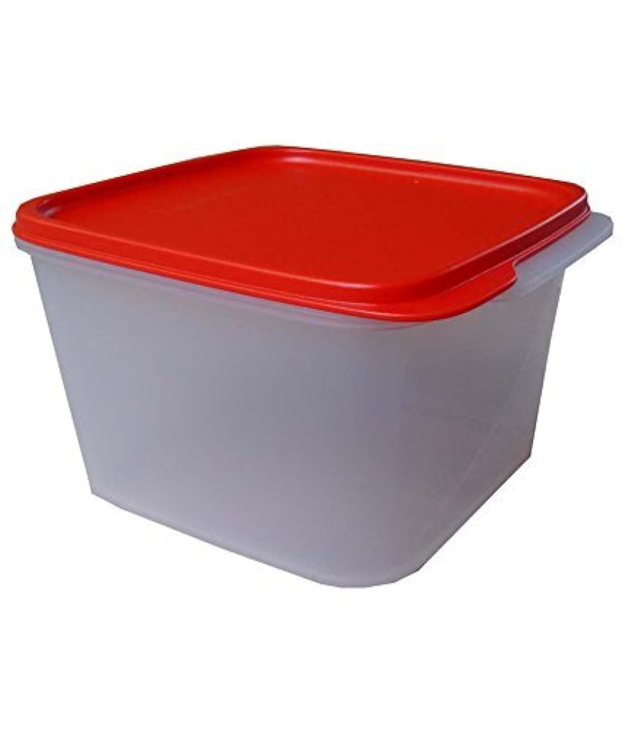 Tupperware Plastic Square Smart Saver Container, 2.5 Litres, White Transparent Red Lid