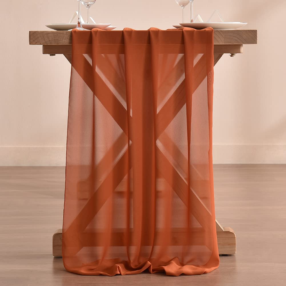 Socomi 10Ft Terracotta Chiffon Table Runner 29X120 Inches Wedding Runner Sheer Thanksgiving Christmas Bridal Shower Decorations