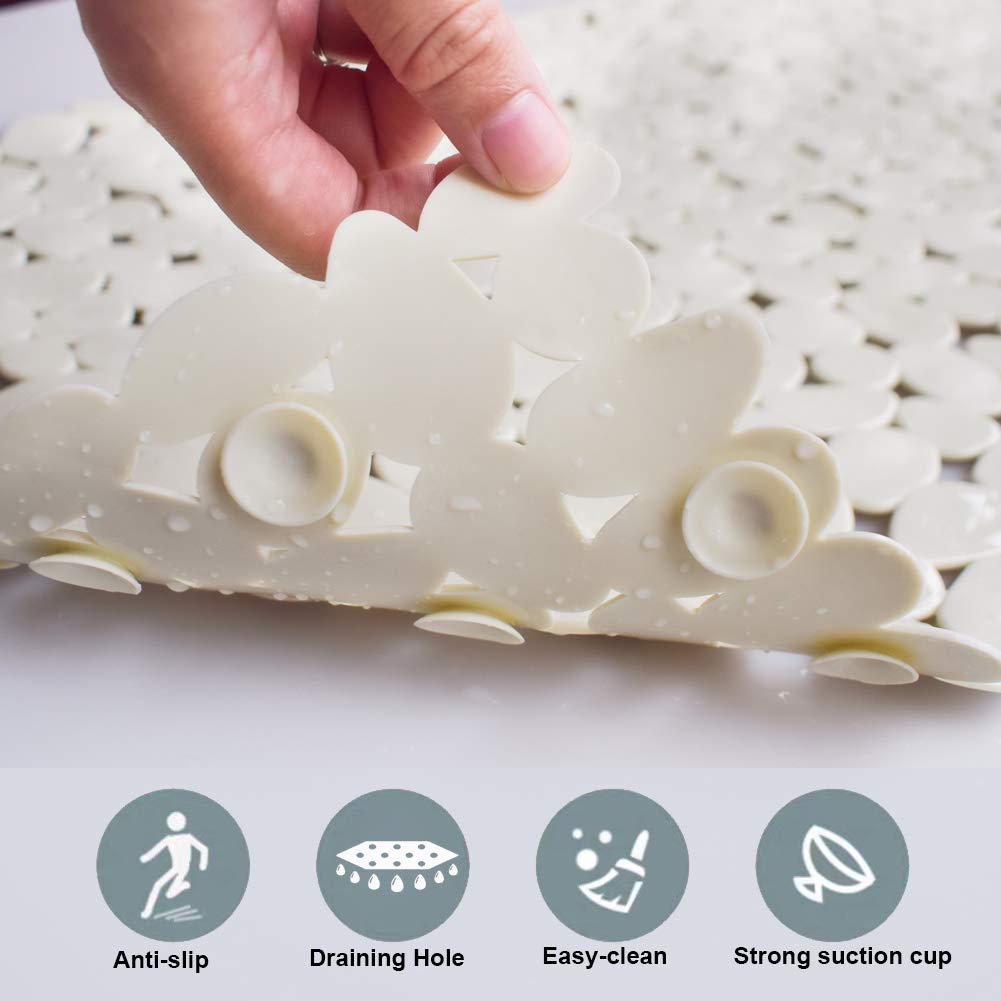 Songziming Bathtub Mat Non Slip Pebble Bath Shower Mat With Drain Holes, Suction Cups Mat For Tub (16'' W X 35'' L,Beige)