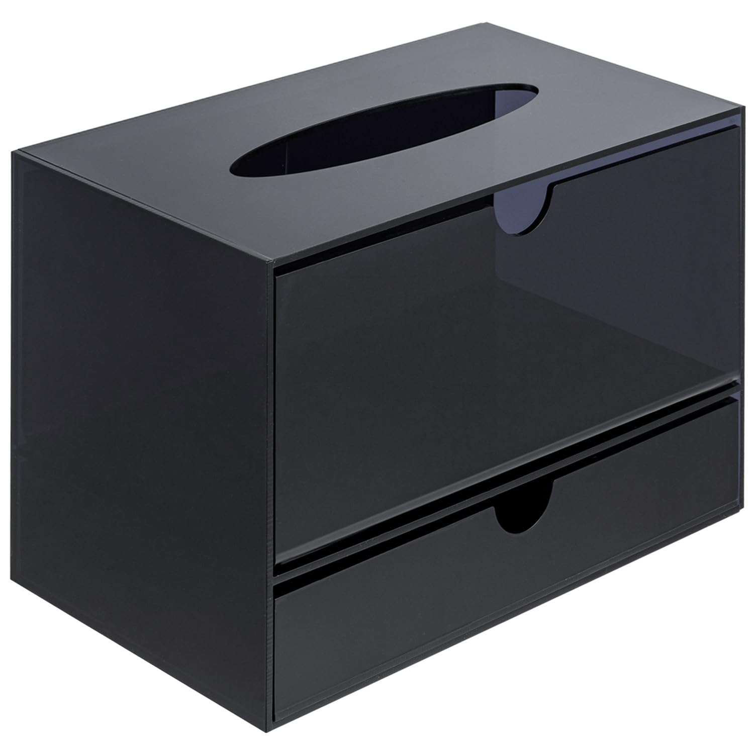 Mygift Premium Black Acrylic Cosmetic Organizer Caddy And Tissue Box Cover With Pull Out Makeup Storage Drawer - Countertop Bath