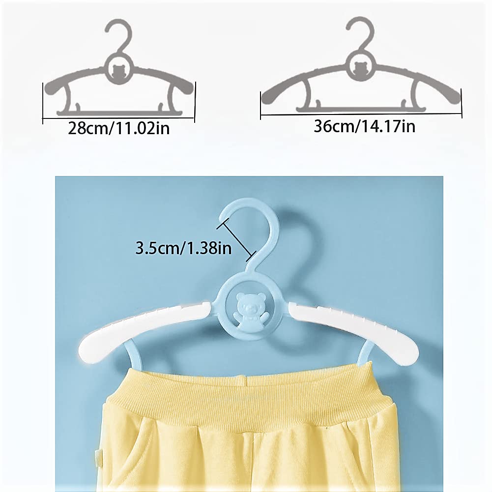 HGZYE Baby Hangers for Closet 20pcs 11-14'' Kid Hanger for Nursery  Adjustable Infant Cloth Hanger for 0-18yrs Girl Boy  Plastic Newborn Coat Hanger  Non-Slip Child Pant Rack for Toddler  Blue & White