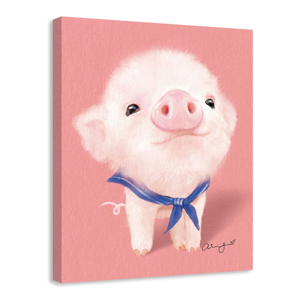 Woxfcart Pig Poster Canvas Wall Art Pink Piggy Picture For Girls Room Bathroom Decor12X15