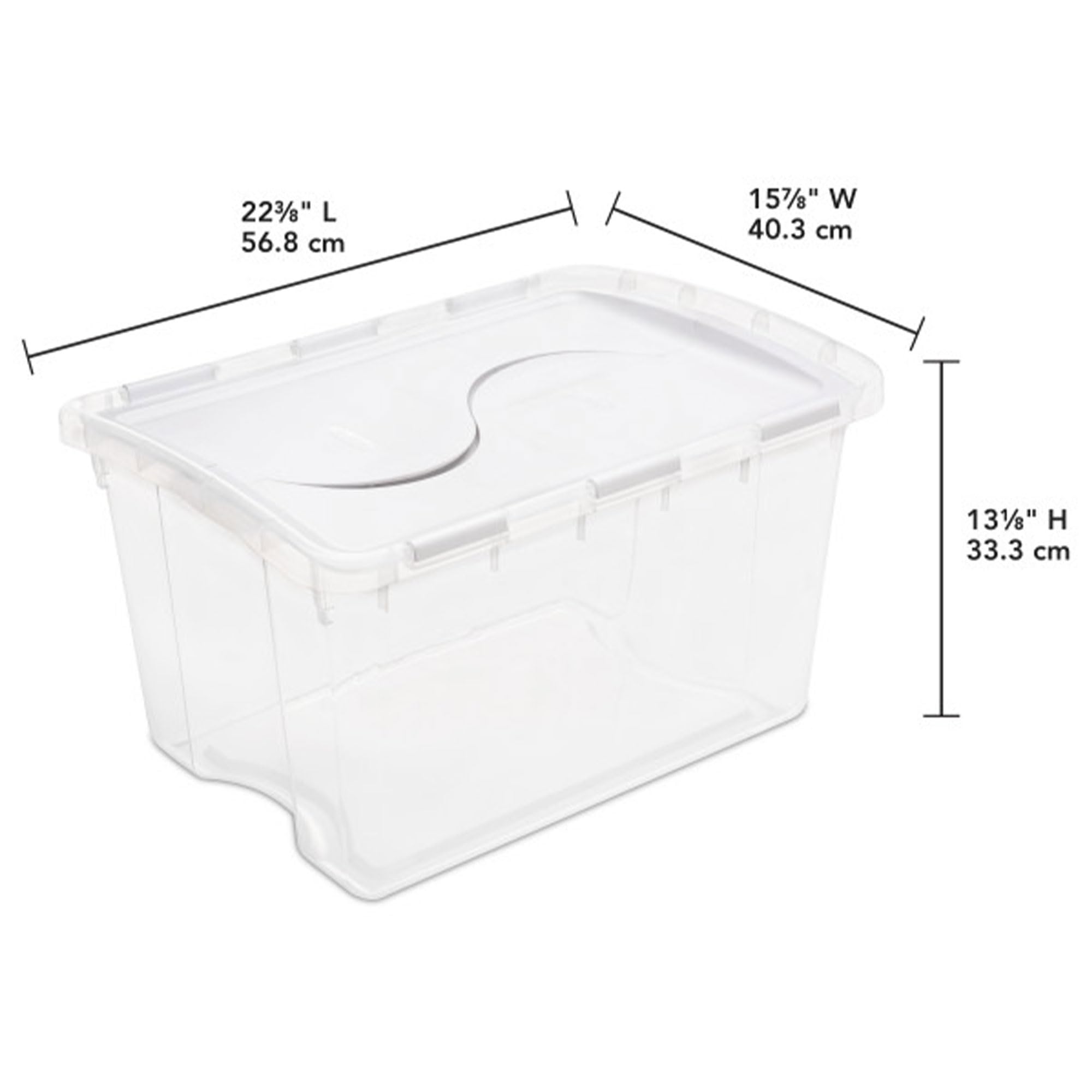 Sterilite 48 Qt Hinged Lid Storage Box, Stackable Bin With Lid, Plastic Container To Organize Home, Office, Basement, Clear With