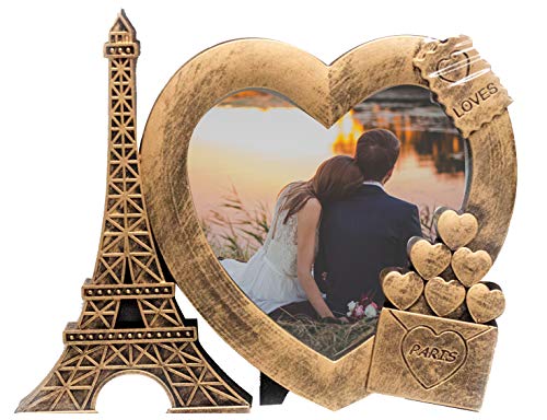 JOICE GIFT Decorative Gold Heart Shape Love Photo Frame Paris Theme 4 x 4