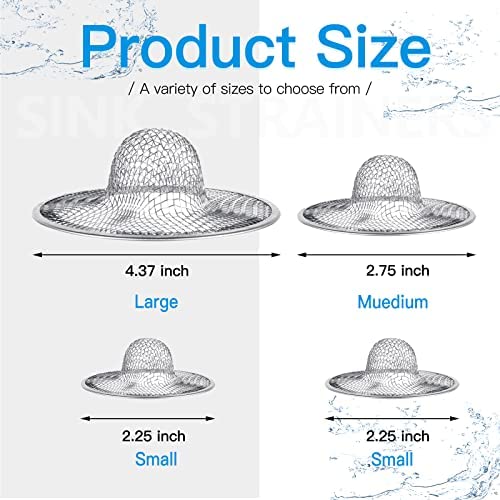Maxware 4Pcs Heavy Duty Stainless Steel Sink Strainer,Sink Basket Set, Fits Most Kitchen Sinks 4.5'', Bathroom Sinks 2.75'',Show