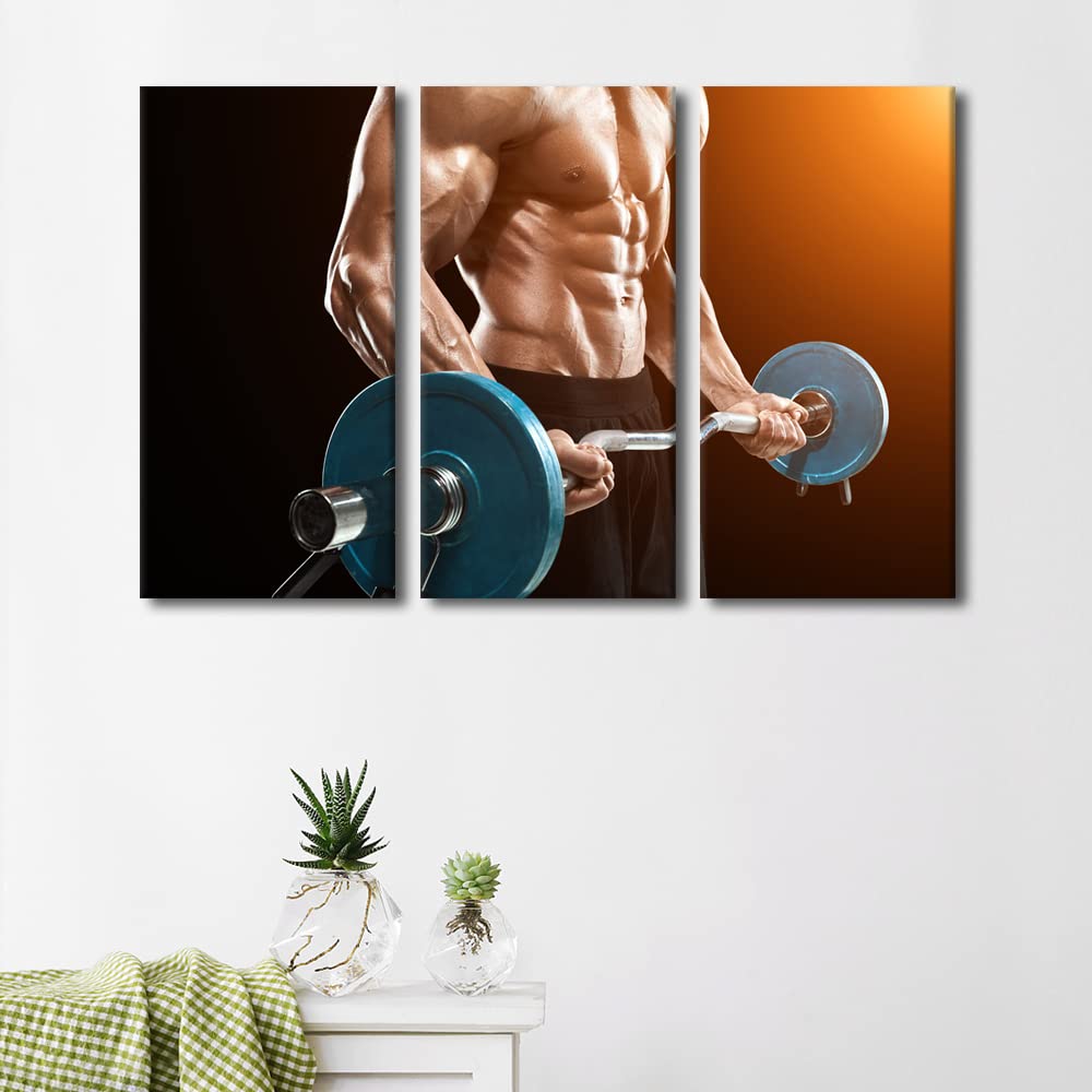 Tumovo Fitness Theme Pictures For Living Room Weightlifter Sportsman Canvas Wall Art Muscular Man House Decor Barbell Modern Off