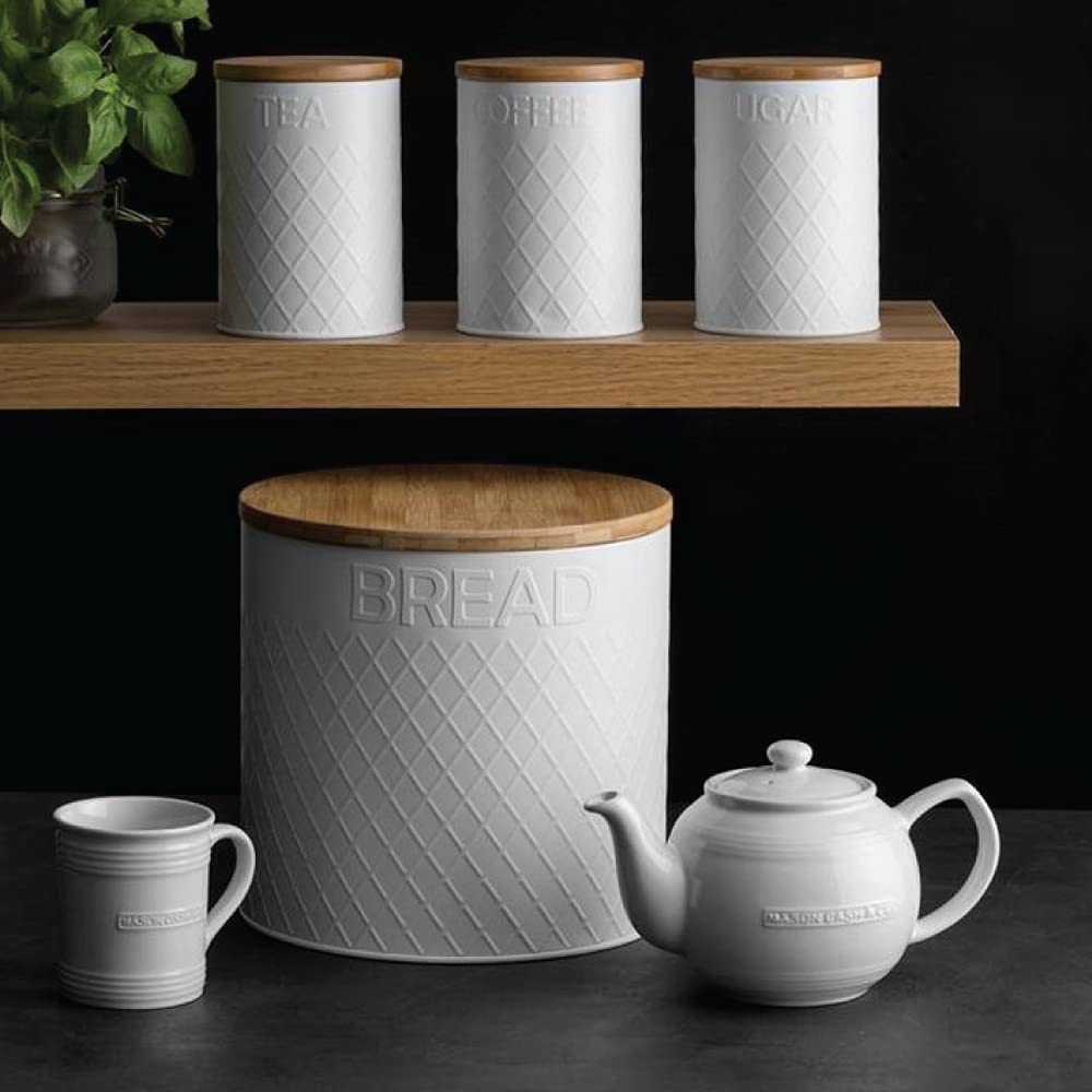 Typhoon Living Embossed Round, Stainless-Steel, White Bread Bin, 25 X 25 X 25 Cm