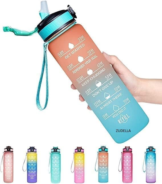 Zudella Silicone Water Bottle-1 Litre Motivational Time Marker-Leak Proof Durable Bpa-Free Non=Toxic Water Bottle=(Pack Of 1 Mul