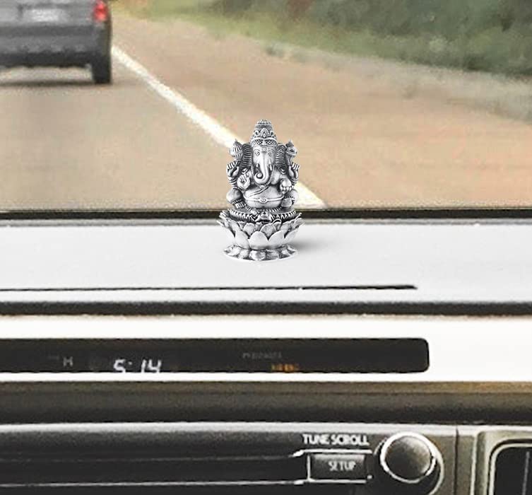 Prd Caratcafe Silver Ganesha Murti For Car Dashboard, Home & Office Use Made In Pure 925 Solid Chandi Metal Idol Of Ganesh Ji On