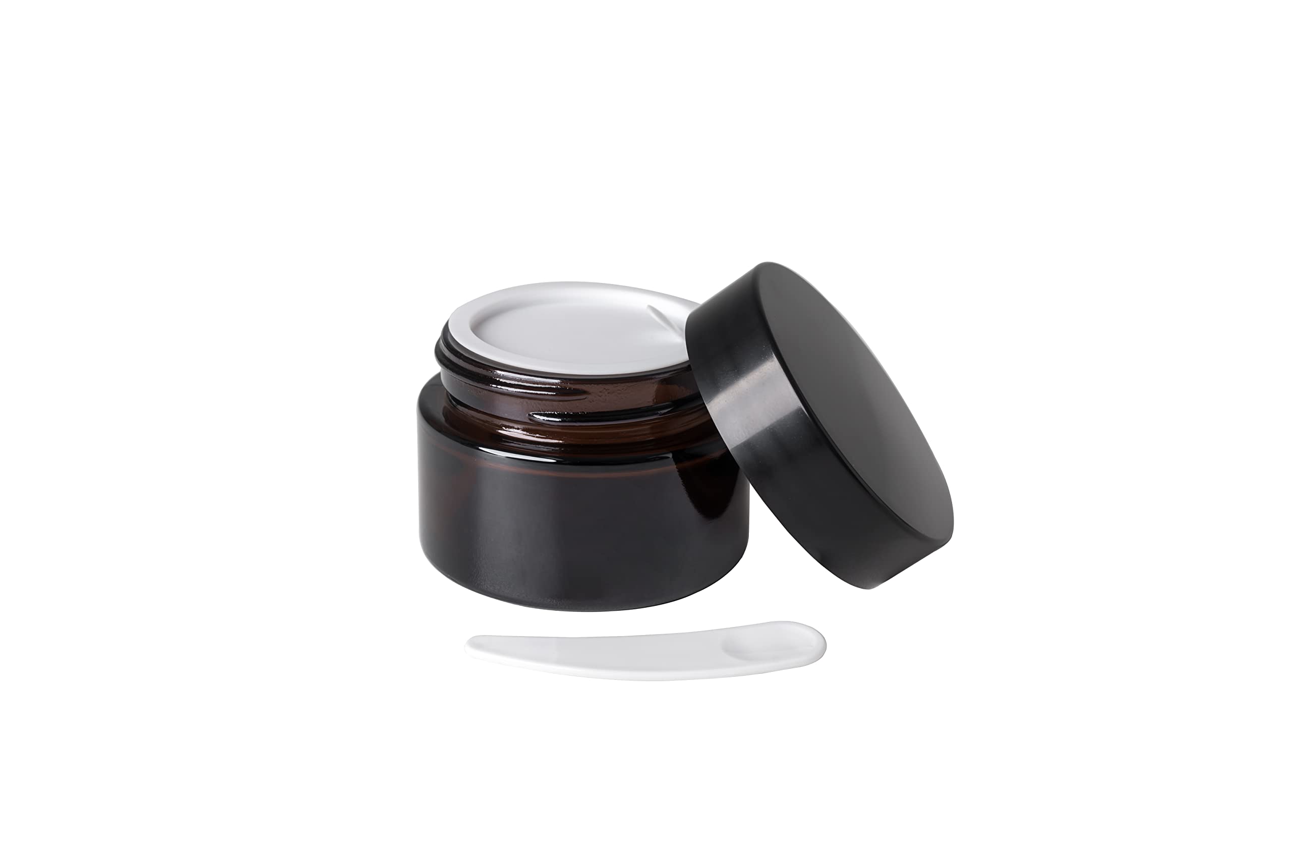 Overnews 1Oz Amber Glass Jar, Empty Cosmetic Lotion Containers,With Inner Liners,Black Lid, Spatula