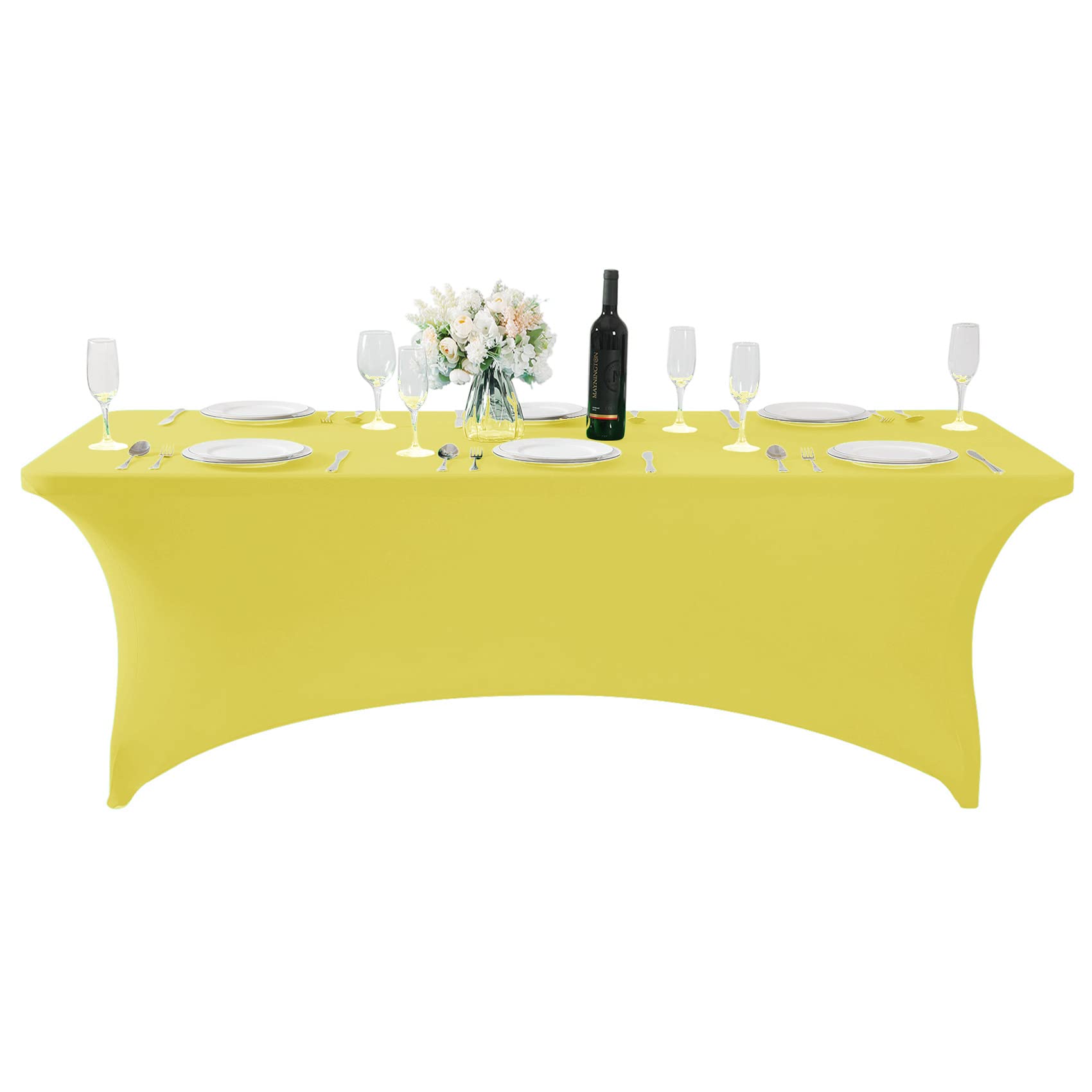 Hezuzo Spandex Table Cover For 8Ft Table Universal Fitted Stretch Tablecloth For Party, Banquet, Wedding And Events-Yellow