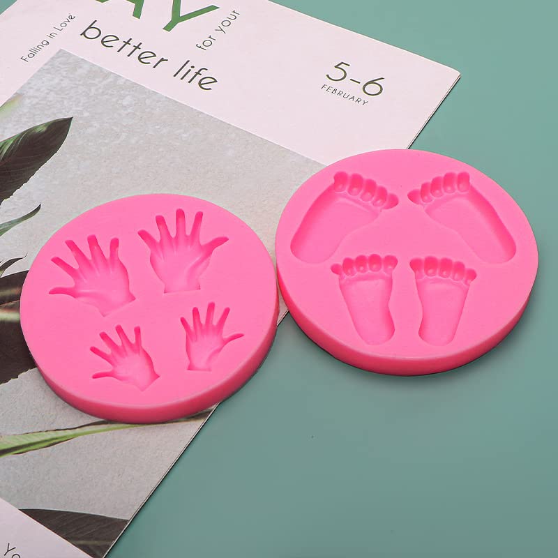2Pcs 3D Baby Feet Hands Silicone Molds For Christening Baby Shower Fondant Candy Making Tools Baby Foot Print Chocolate Mold Des