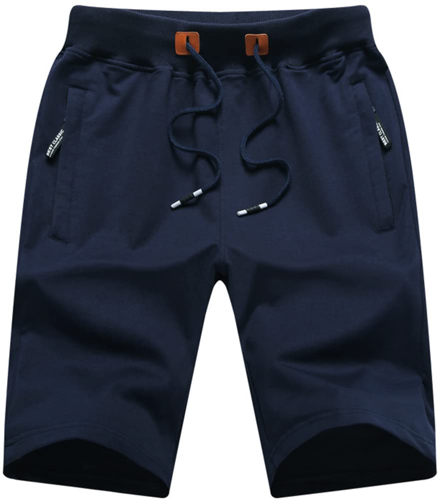 Qpngrp Mens Shorts Casual Drawstring Zipper Pockets Elastic Waist Navy 36
