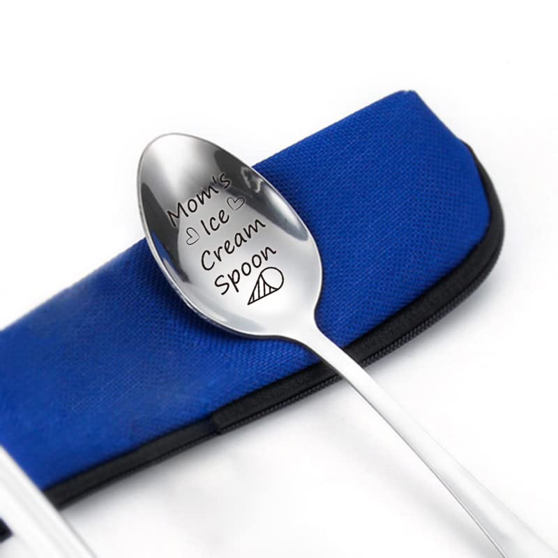 Mom Birthday Gifts From Daughter Son, Ice Cream Lover Gifts Spoon, Funny Moms Ice Cream Spoons Engraved Stainless Steel Spoon Fo