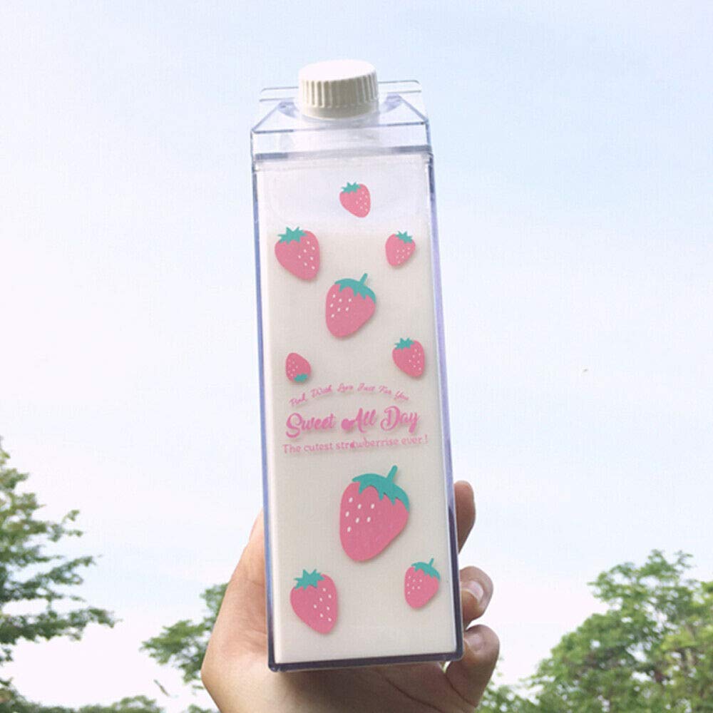 Milk Carton Water Bottle 17oz (500mL) Plastic Clear Square  No BPA Leakproof Portable Reusable Milk Carton Shaped Juice Bottle Perfect for Fitness Gym Camping Sports