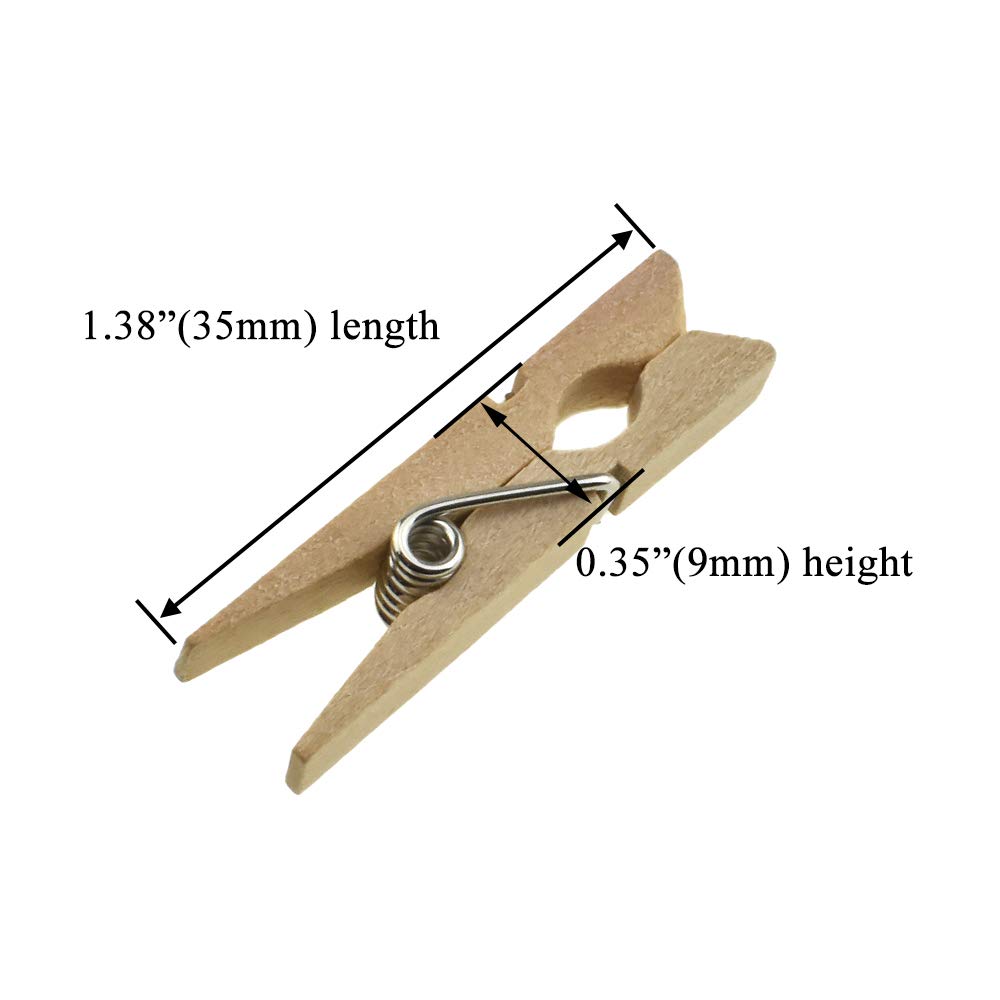 Hahiyo Wooden Clothes Pins Clothespins Small Do Not Fall Apart 1.38 Inches Length 60 Pack Sturdy Strong Springs No Rust No Disco