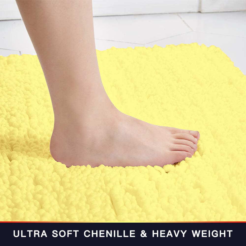 Walensee Large Bathroom Rug Non Slip Bath Mat (72X24 Inch Yellow) Water Absorbent Super Soft Shaggy Chenille Machine Washable Dr