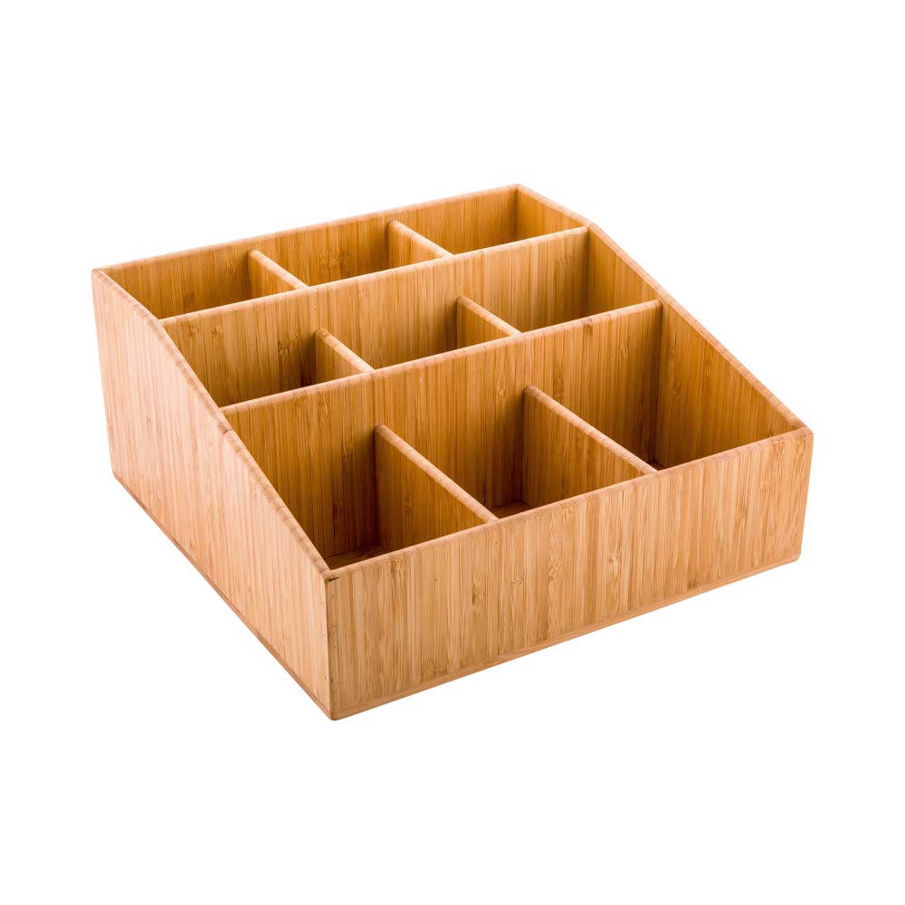 Restaurantware 11.75X5.5 Inch Coffee Condiment Organizer,1 Square Creamer Organizer-9 Compartments,Break-Resistant,Natural Bambo