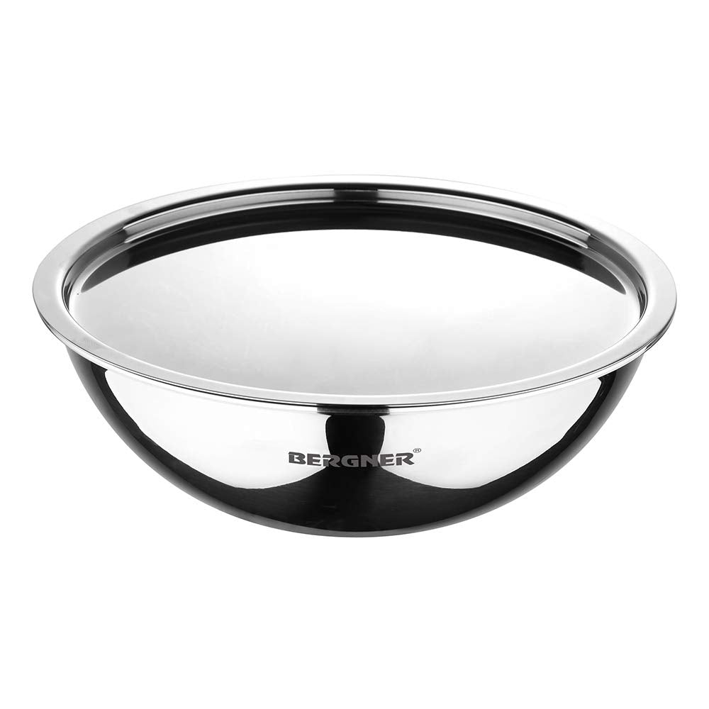 Bergner Tripro Triply Stainless Steel 24 Cm (2.7 Litres) Tasra/Tasla Kadhai With Stainless Steel Lid, Heavy Bottom, Induction Ba