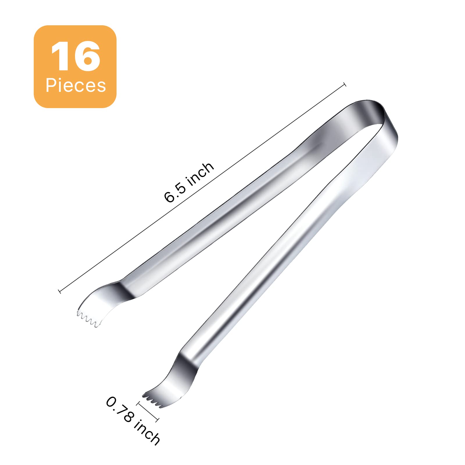 Worldity 16 Pieces Ice Tongs, 6.5 Inch Ice Tongs For Ice Bucket, Stainless Steel Serving Tongs With Sharp Teeth Make Grabbing Ic