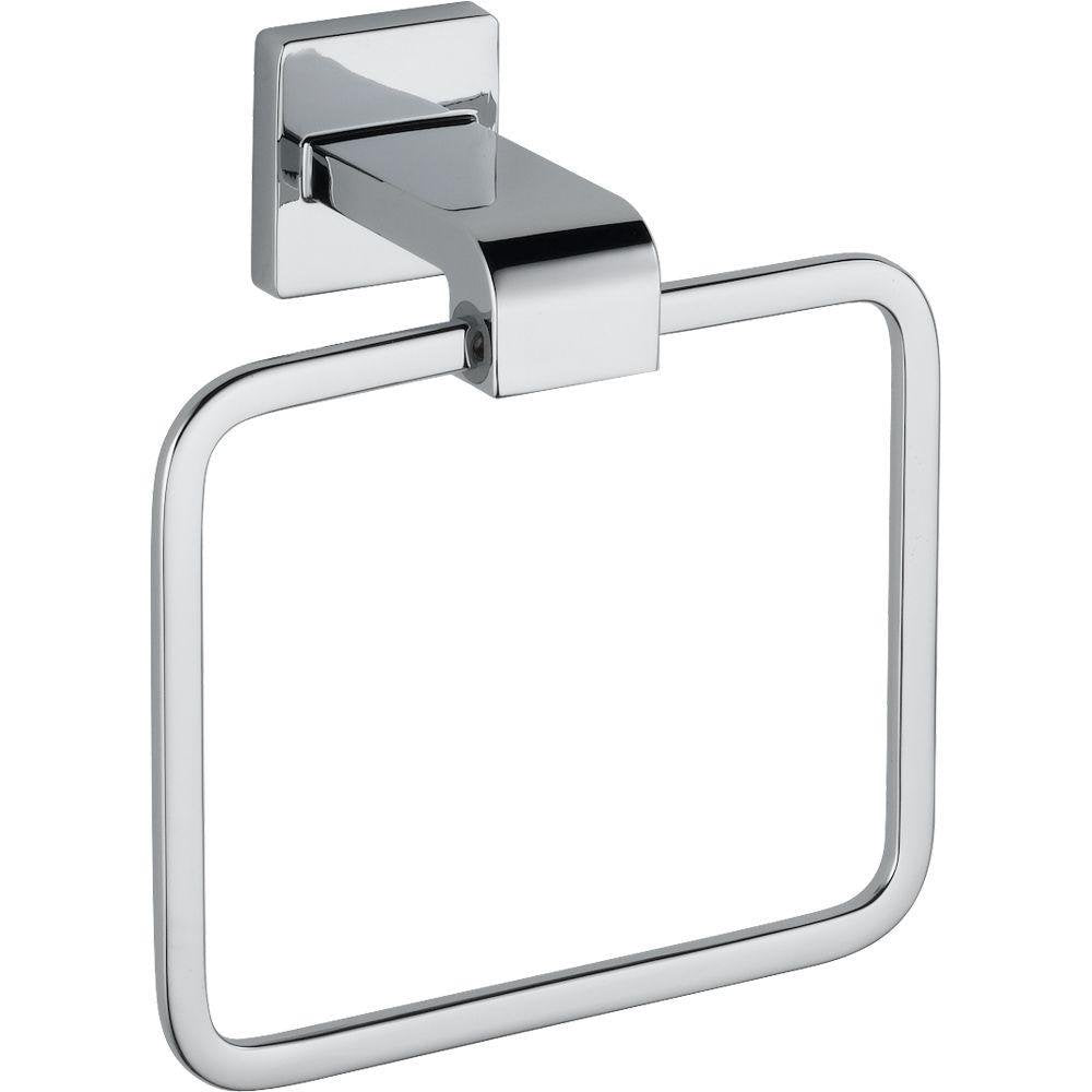 Delta Ara (1-Pack) Hand Towel Holder Polished Chrome Towel Racks for Bathroom Wall Square Towel Ring Holder for Bath Towel Hange