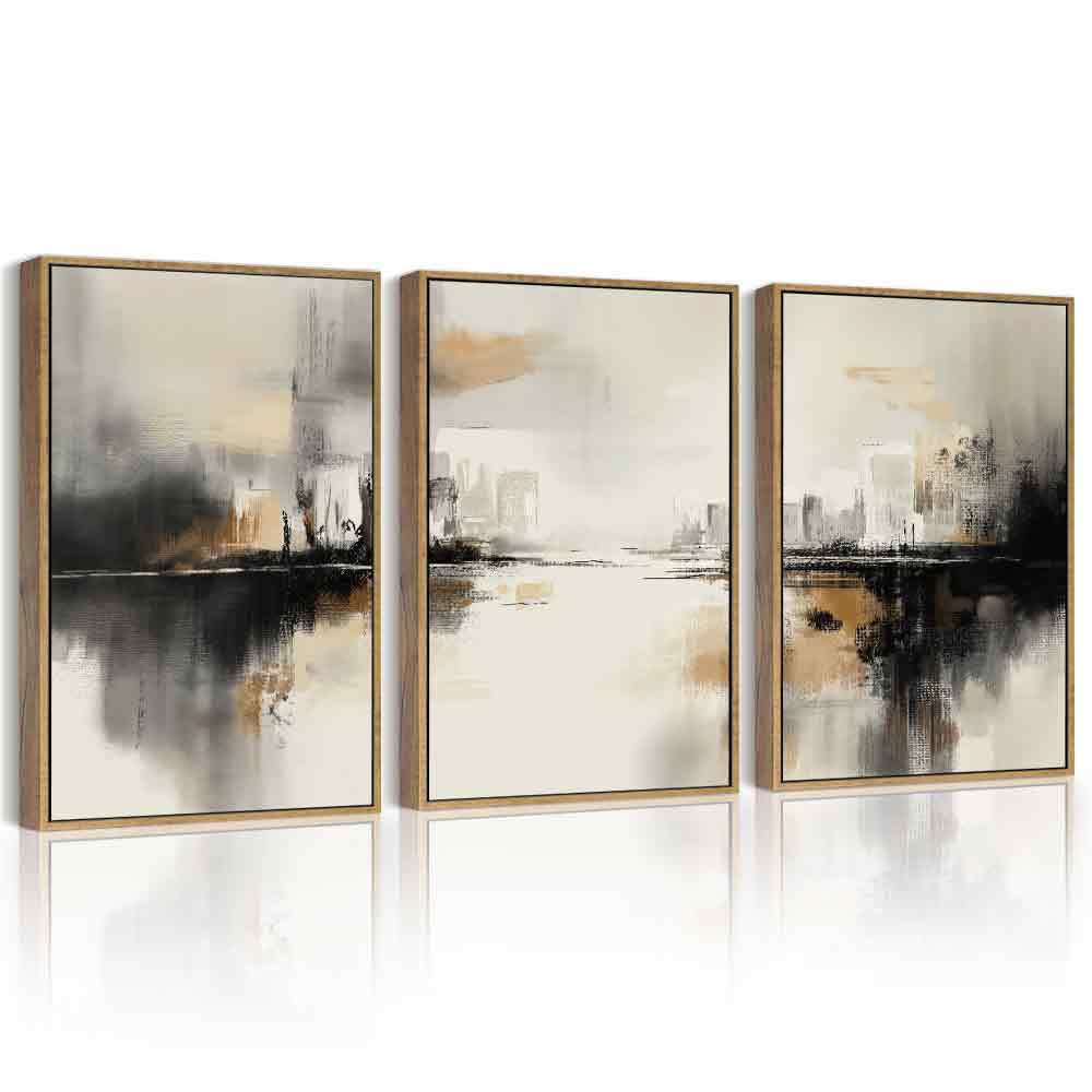 Phopago Black Gray Abstract Landscape Framed Wall Art Brown Tan Neutral Wall Decor Minimalist Modern Prints Home Decor - 11X14In