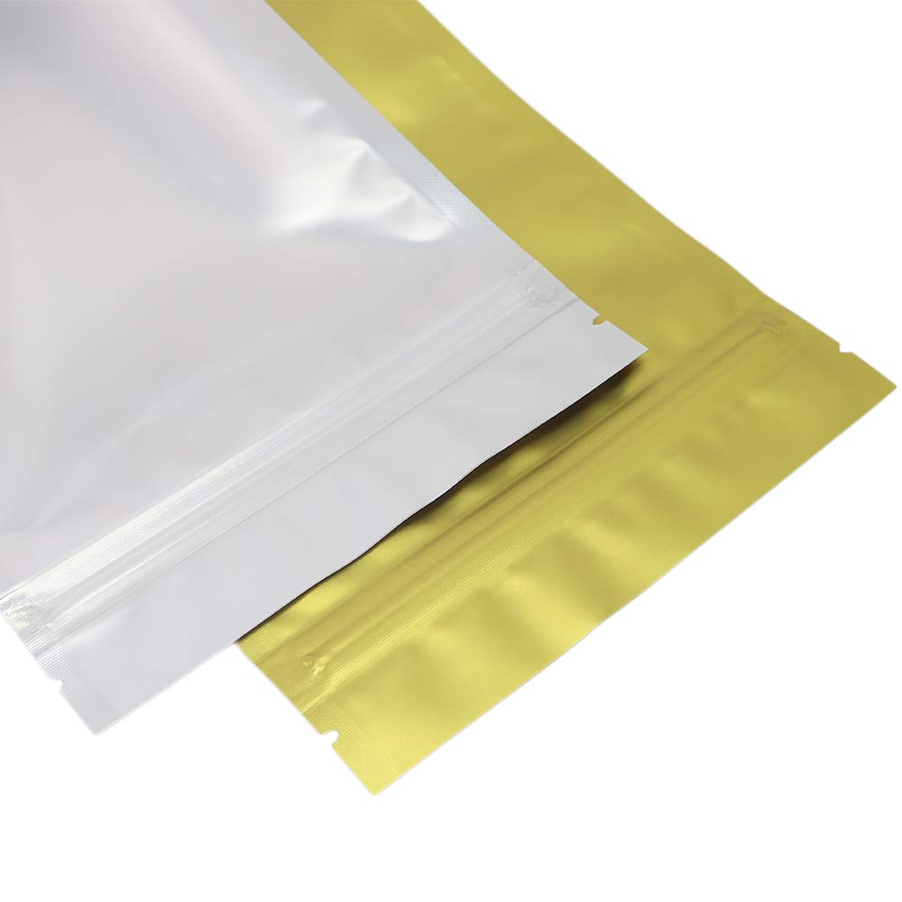 Qq Studio 100Pcs Matte Double-Sided Colored Stand-Up Bags (8.5X13Cm (3.3X5.1''), Translucent/Gold)