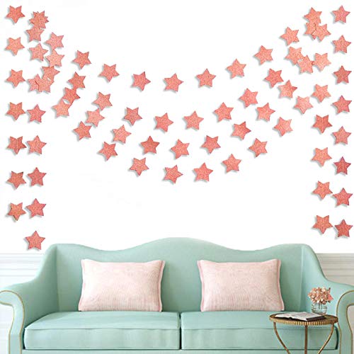 6 Pack Glitter Rose Gold Star Paper Garland Bridal Shower Wedding Bachelorette Party Birthday Party Bunting Banner Hanging Decor