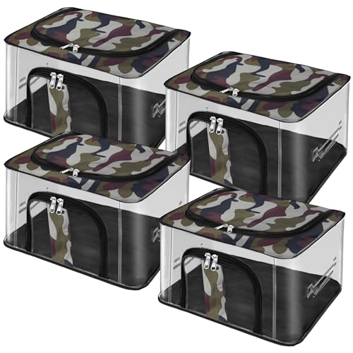 Storite 4 Pack Nylon 33 L Military Print Transparent Moisture Proof Storage Box For Clothes Closet Wardrobe Organizer For Clothe