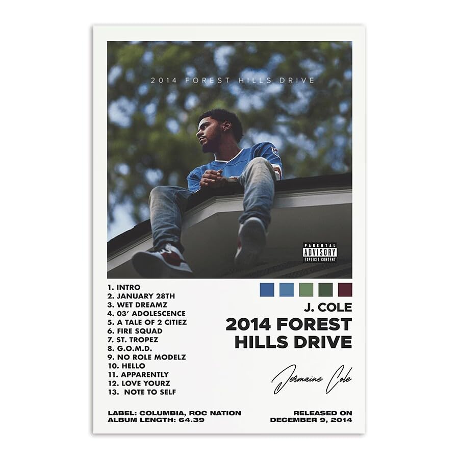 Eksent J Poster Cole 2014 Forest Hills Drive Music Album Cover Poster For Room Aesthetic Canvas Art Posters 12X18Inch(30X45Cm)