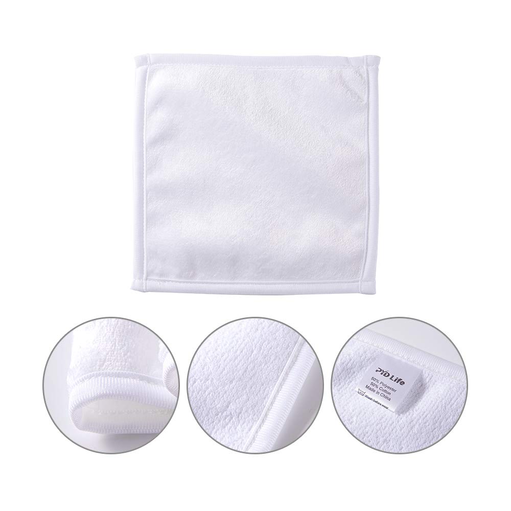 Pyd Life 12 Pack Sublimation Blanks White Towel 8 Inch Bathroom Face Hand Towel Kitchen Tea Dish Drying Cotton High Absorbent Po