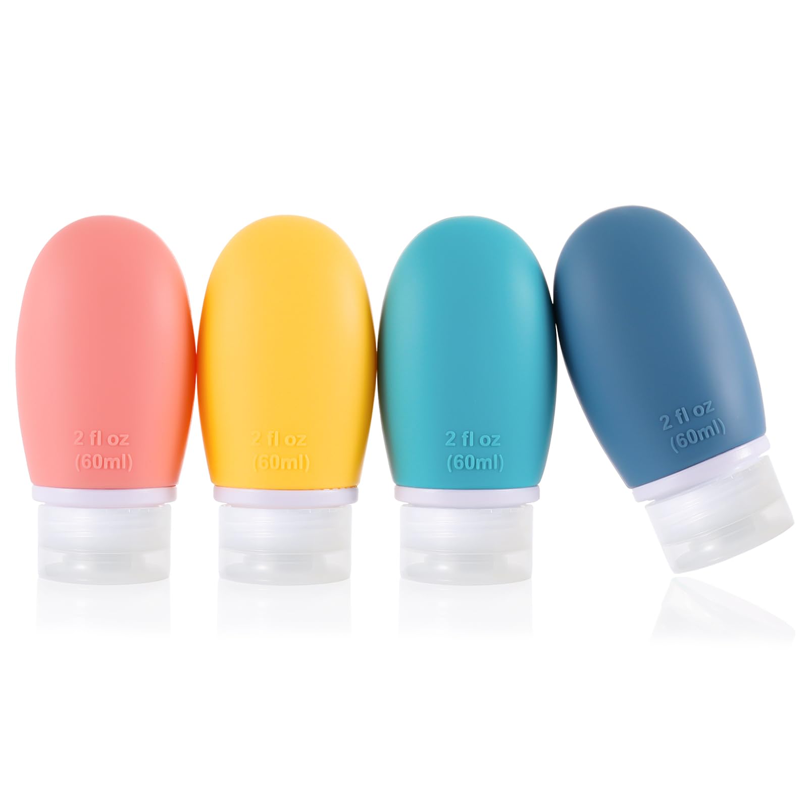 Leak Proof Silicone Travel Bottles 4 Pack 2oz Liquid Squeezable Refillable Portable Travel Accessories/Cosmetic Containers BPA Free Travel Size Bottles for Toiletries Shampoo Conditioner Lotion
