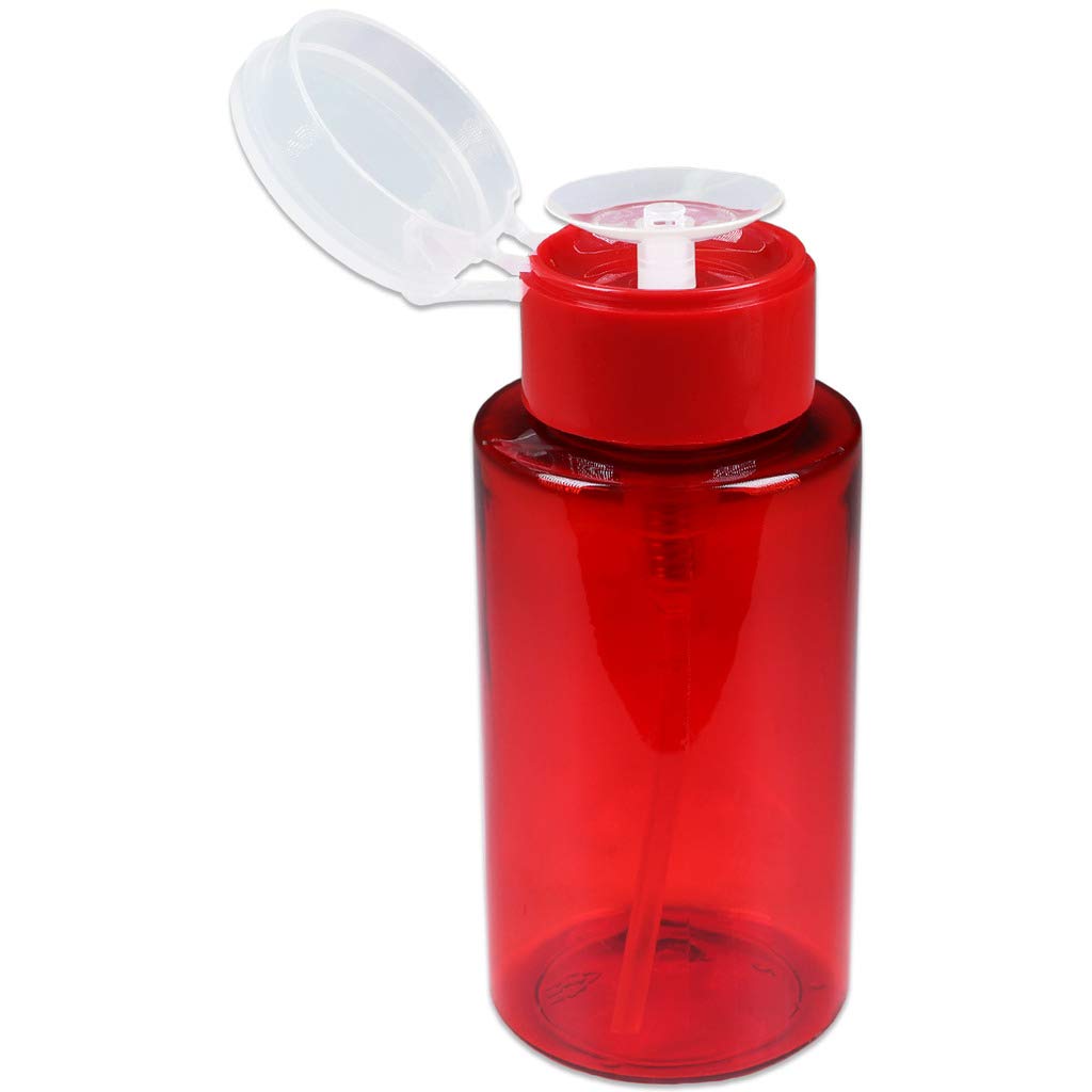 7Oz Red Push Down Pump Dispenser Empty Refillerble Bottle With Flip Top Cap - For Nail Polish, Travel, Cosmetics Packaging