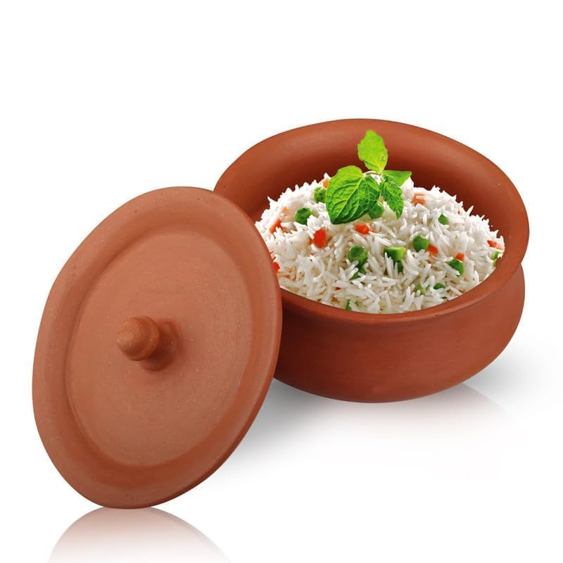 Bindian Handmade Clay Curd Pot With Lid, Terracotta Dahi Handi, Biryani 500Ml Unpolished Earthen Serving Bowl, Traditional Yogur