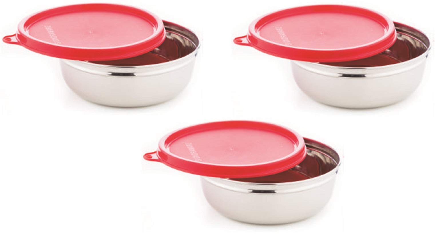 Signoraware Serving Bowl Steel Container, Set Of 3, 200Ml+200Ml+200Ml, Red