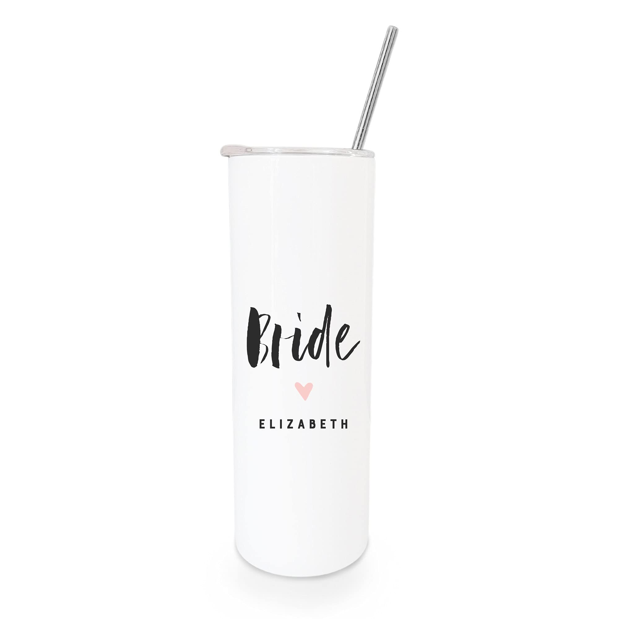 The Cotton & Canvas Co. Bride Personalized Vacuum Insulated Stainless Steel Wedding Tumbler With Metal Straw, Miss To Mrs., Futu