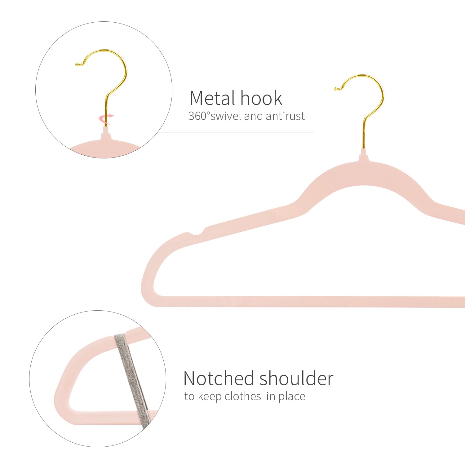 ManGotree Velvet Hangers  Coat&Suite Hangers  No-Slip Hangers  Ultra-Slim Space Saving Hangers  Sturdy&Durable Clothes Hangers  360 Swivel Golden-Plated Hook  36 Pack (Light Pink)
