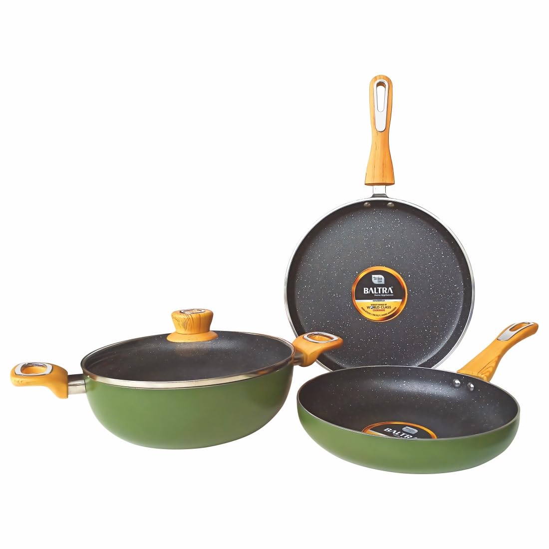 Baltra Duron Greblon NonStick 4 Pc Cookware Set With Glass Lid | 5 Layer Coating | Gas & Induction Compatible | Dosa Tawa 24Cm 