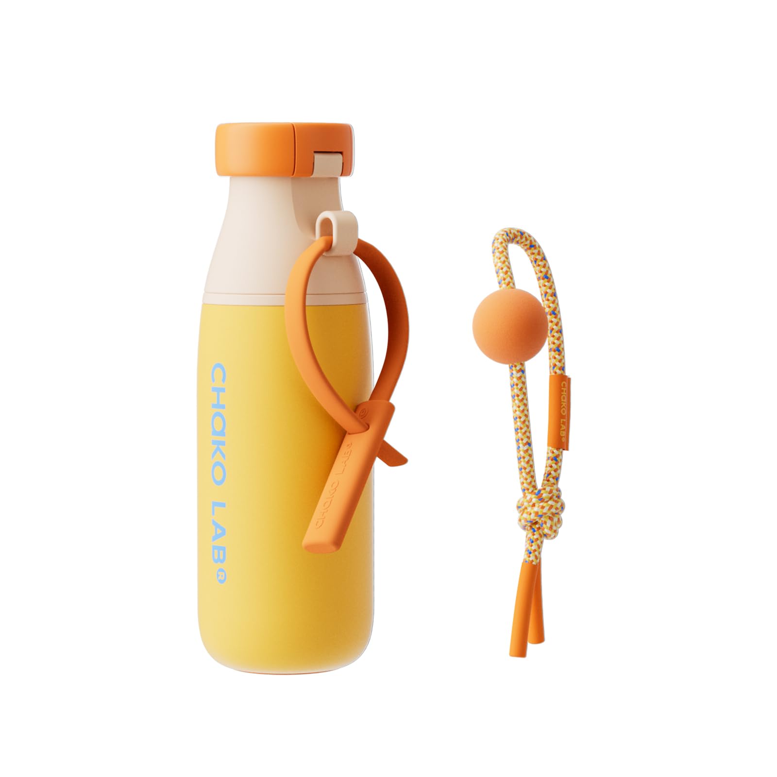 CHAKO LAB Insulated Water Bottle with Two Strap | BPAFree Leak Proof | 17oz Bottle with Spout Lid & Straw | Orange Marmalade