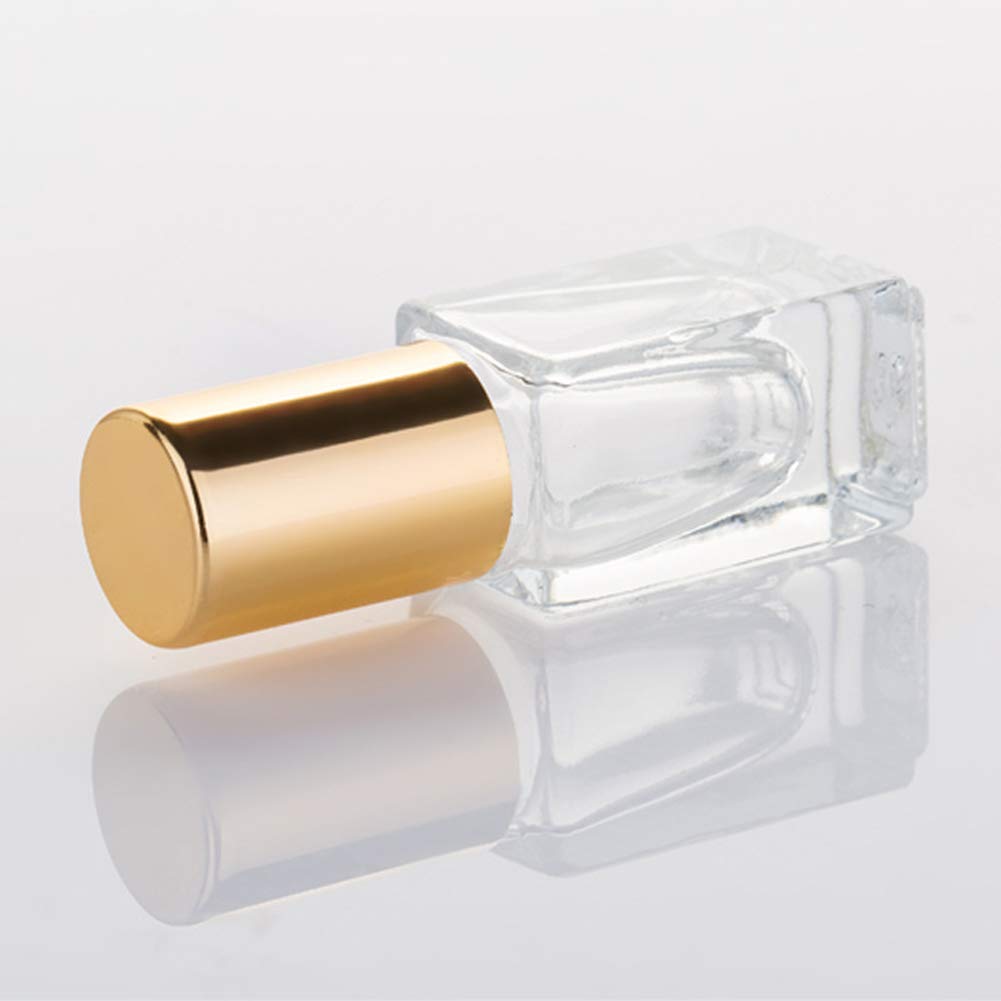 3Ml Square Glass Roller Bottle For Essential Oils,Mini Glass Bottles With Stainless Steel Roller Balls,Gold Aluminum Caps Portab