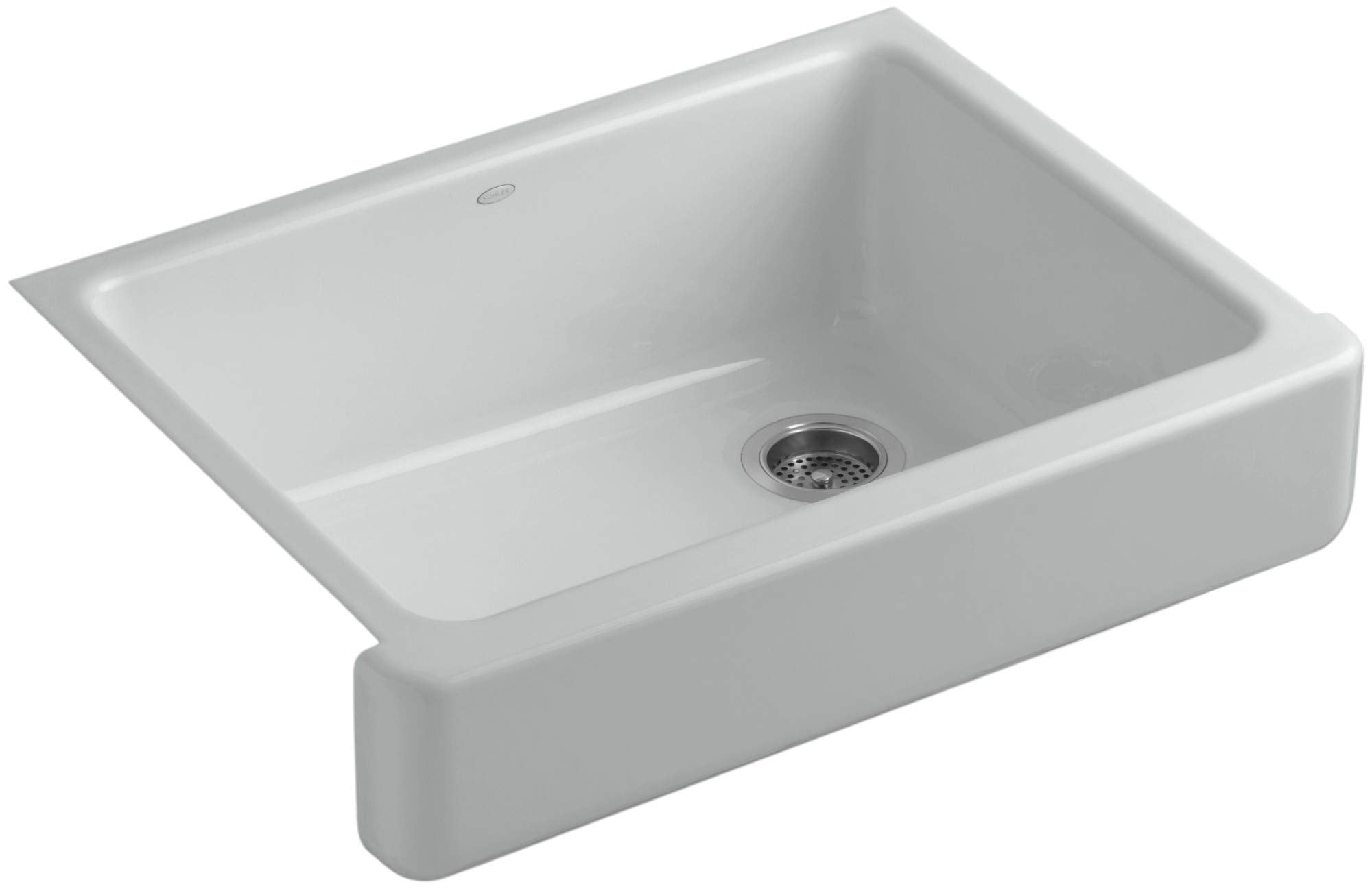 KOHLER Whitehaven 29-1/2 Farmhouse Sink, Self-Trimming Apron, Single Bowl Kitchen Sinks with Short Apron, K-6486-95, Ice Grey