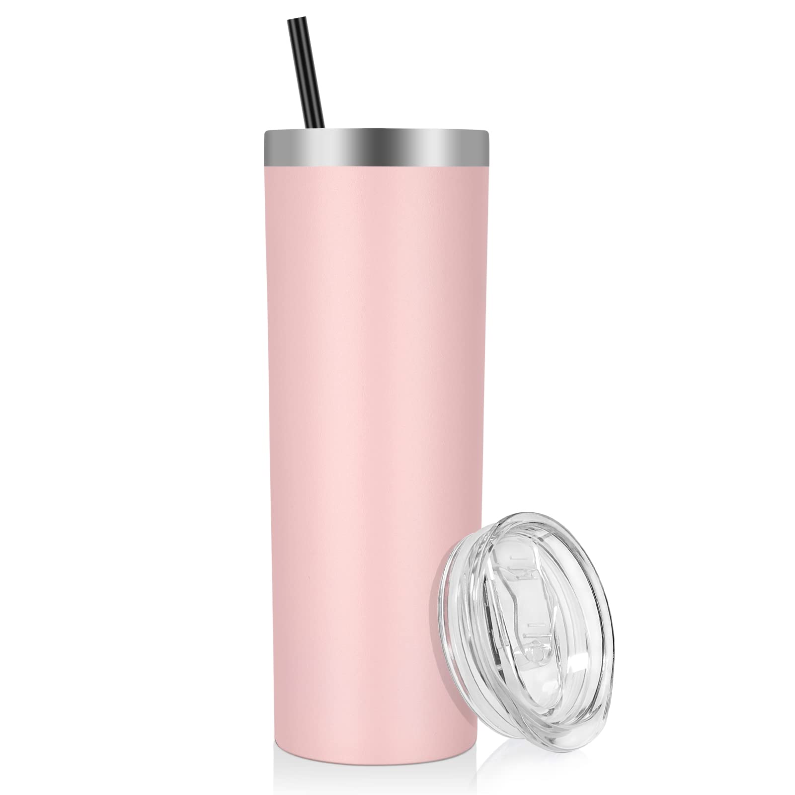 Vegond Stainless Steel Skinny Tumbler, 20 Oz Vacuum Insulated Tumbler With Lid And Straw, Double Wall Coffee Cup, Travel Mug For
