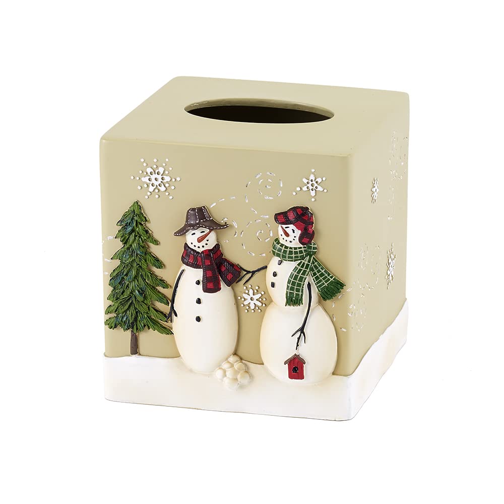 Avanti Linens - Tissue Box Cover, Resin Home Decor, Holiday Inspired Bathroom Accessories (Snowmen Gathering Collection)