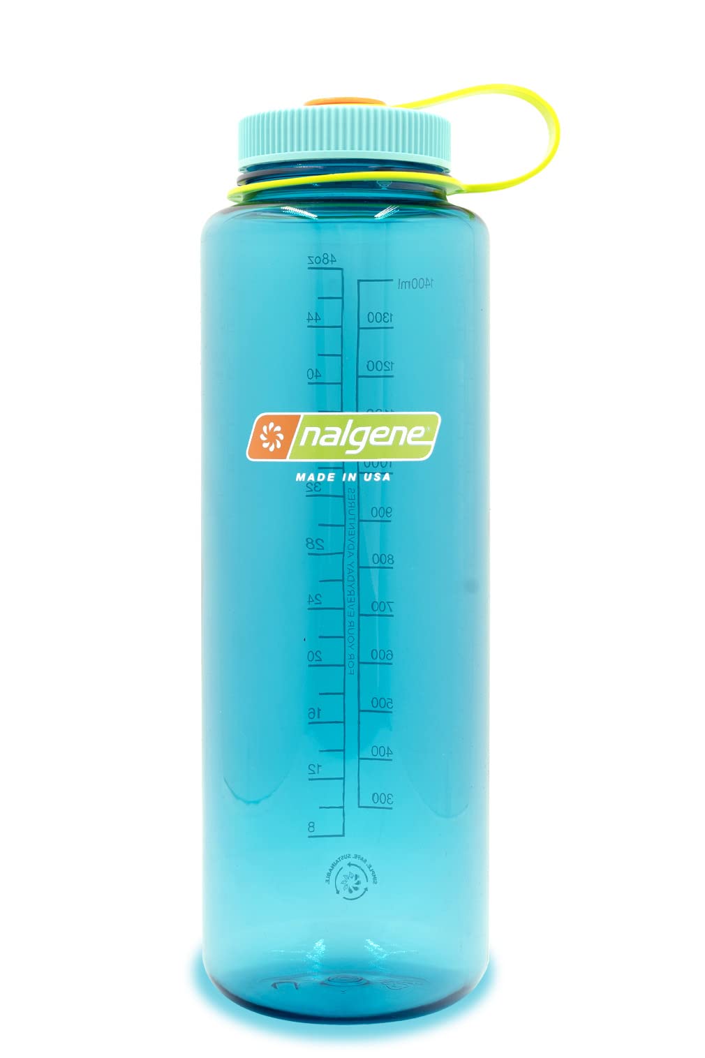Nalgene Sustain Tritan Bpa-Free Water Bottle Made With Material Derived From 50% Plastic Waste, 48 Oz, Wide Mouth, Cerulean