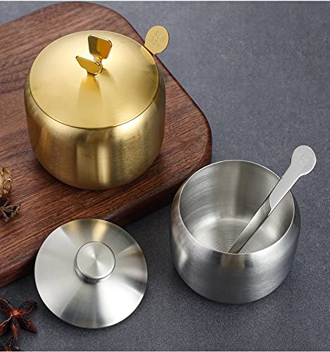 Mozacona Stainless Steel Sugar Bowl Spice Jar Seasoning Pot Storage Jar With Lid Spoon,430Ml