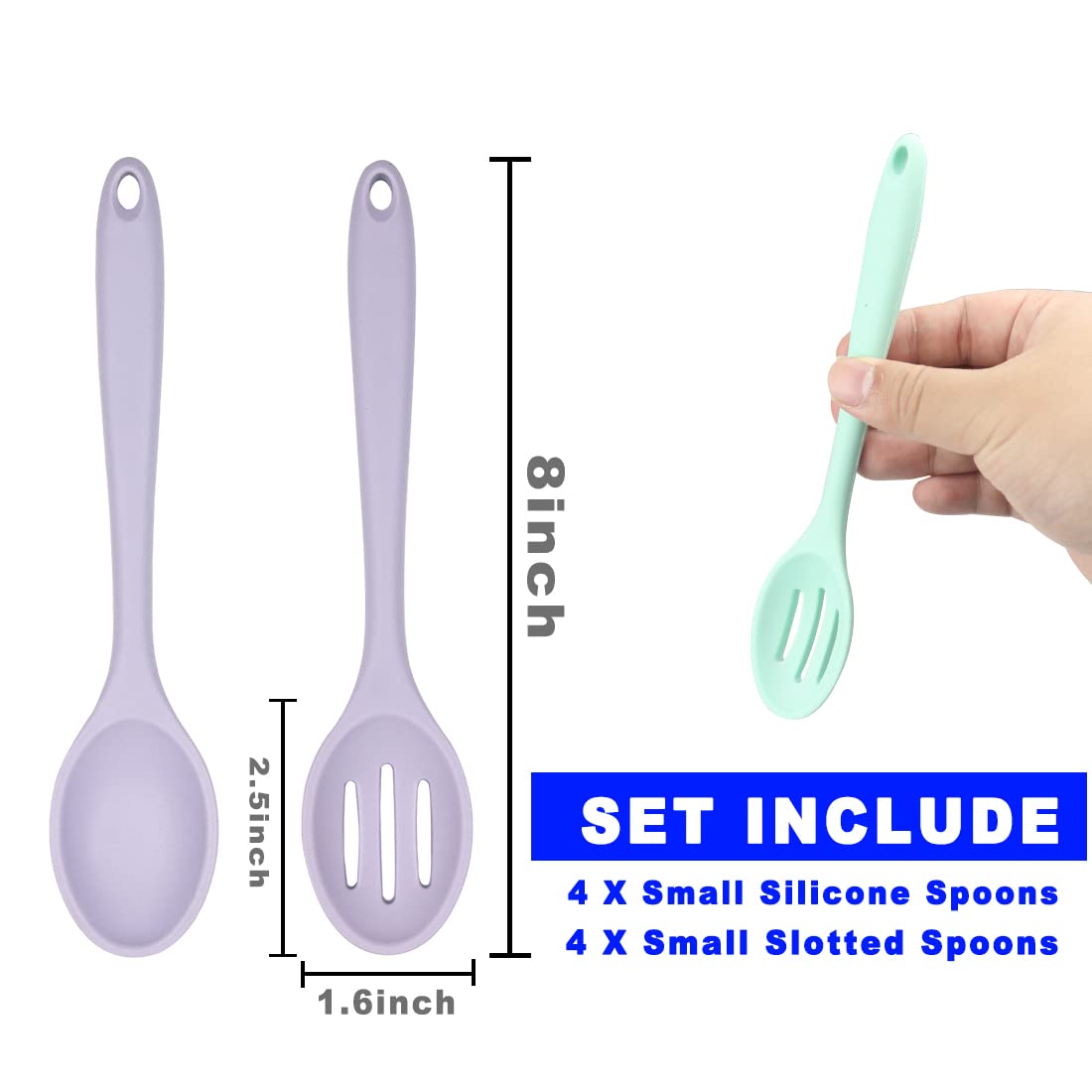 Elane 8 Pcs Silicone Cooking Spoons Set,Mixing Spoons For Cooking Spoons For Nonstick Cookware Silicone Serving Spoons,Mixing Sp