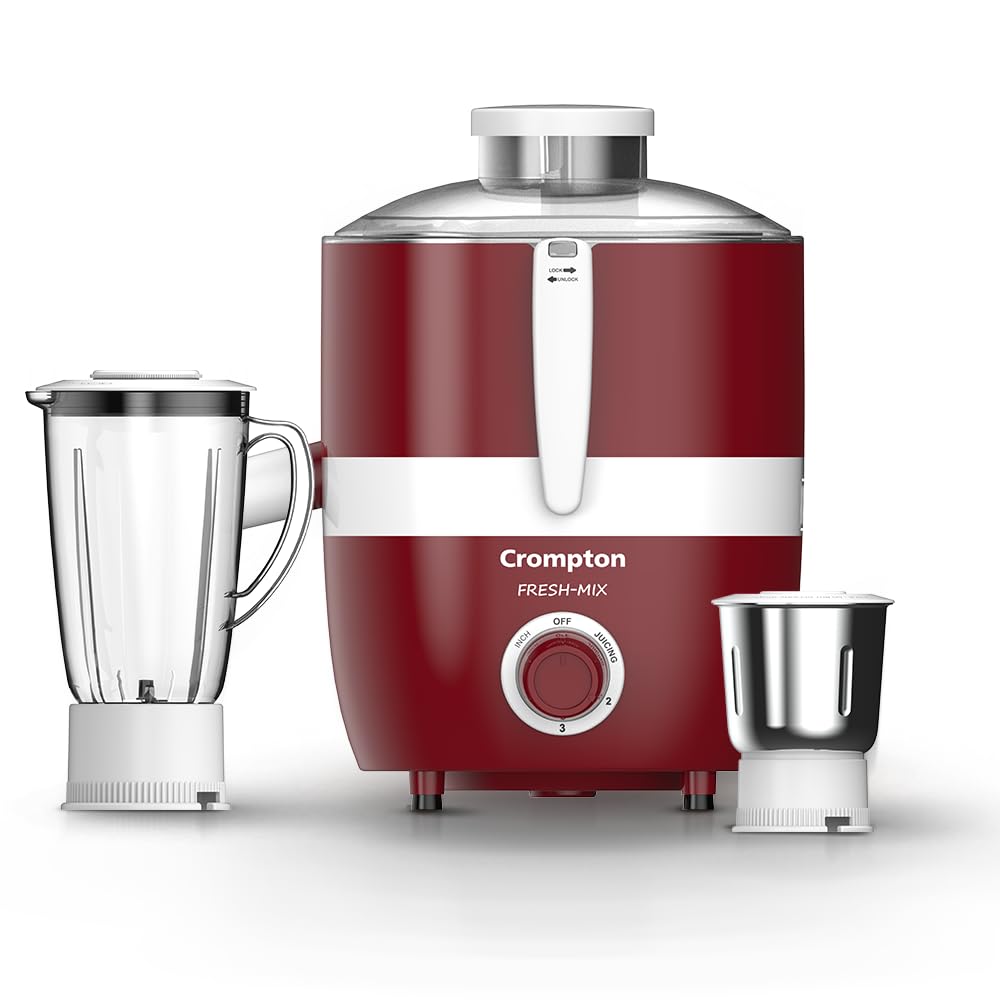 Cromptons Fresh-Mix, Juicer Mixer Grinder (2 Jars, High Grade Stainless Steel Mesh, Unbreakable Polycarbonate Jar Lids)