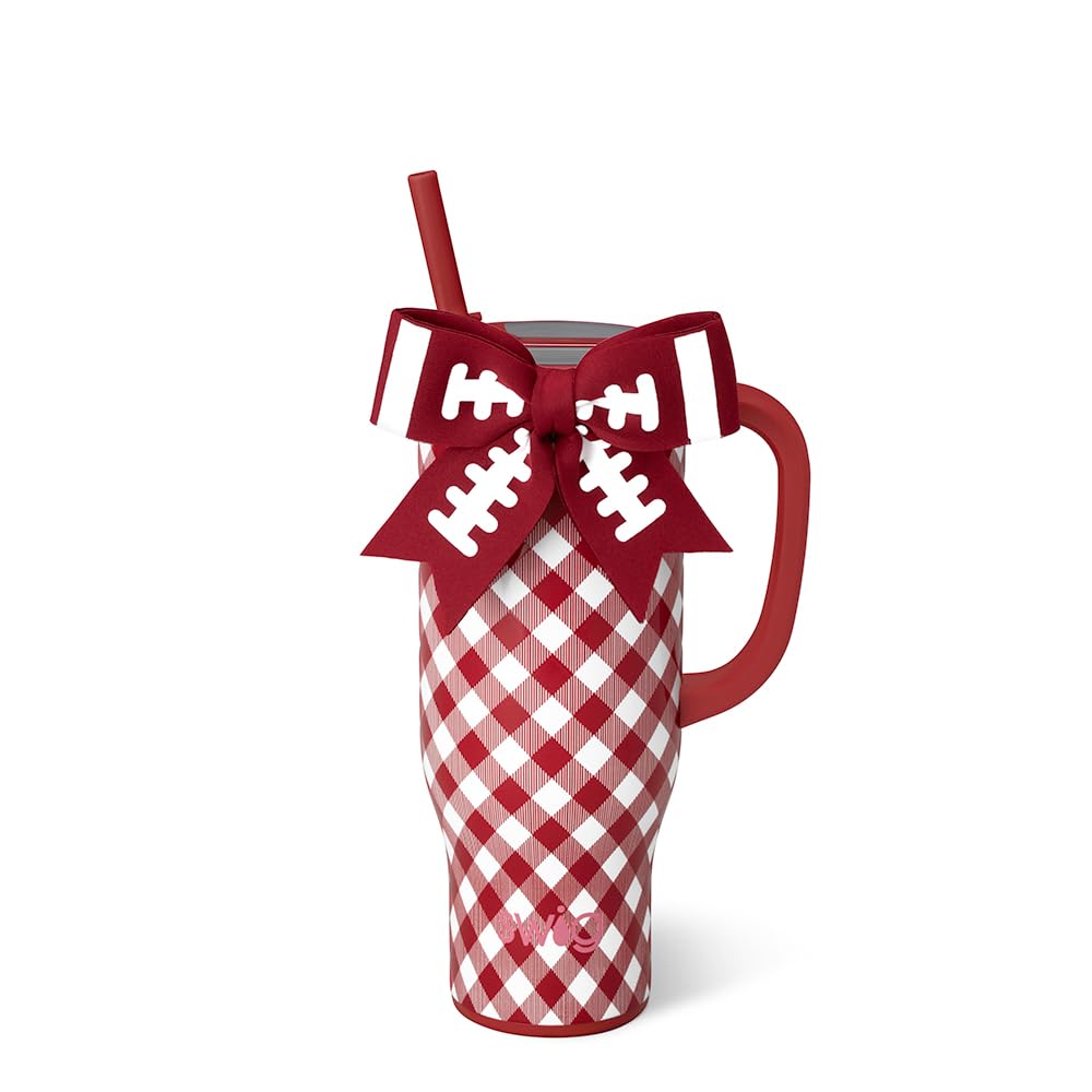 Swig Life 30oz Leakproof Mega Mug with Handle & Straw, Gingham Crimson